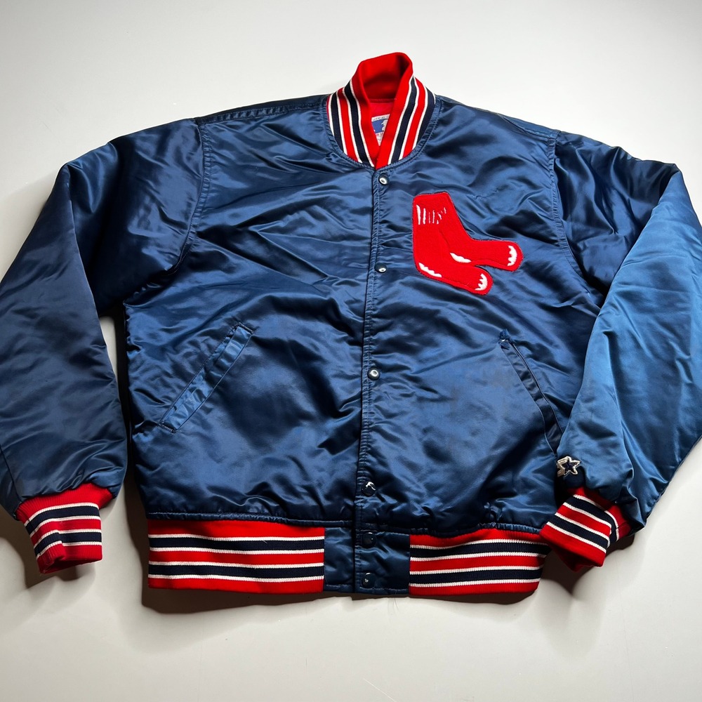 Vintage Starter‎ Boston Red Sox MLB Satin Jacket Navy Blue Mens Medium Quilted